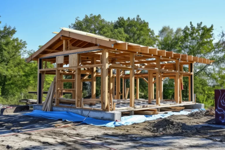 Modern construction site showing building frames and materials prepared for development.